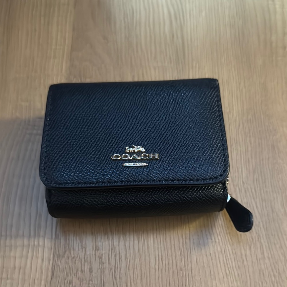 Coach Black Leather Trifold Wallet